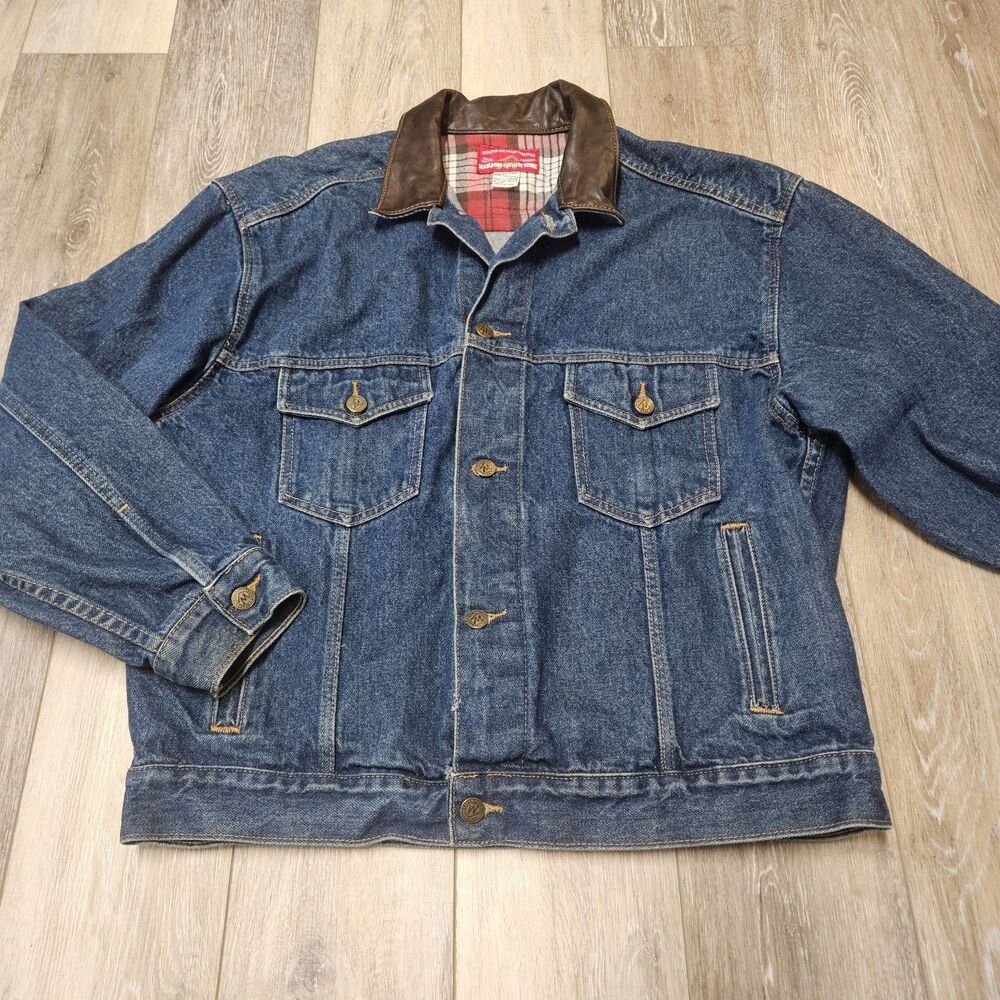Marlboro Country Store Vintage Denim Jacket Leather Collar Flannel Men's Medium
